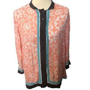 Bob Mackie 100 percent silk wearable art button down blouse. Size L
